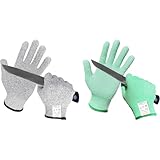 Evridwear Cutting Gloves Level 5 Cut Resistant, Food Safe Gloves with Non-Slip Grip for Kitchen, Meat Cutting & Mandoline Use, 2 Pairs (S, Green + Gray)