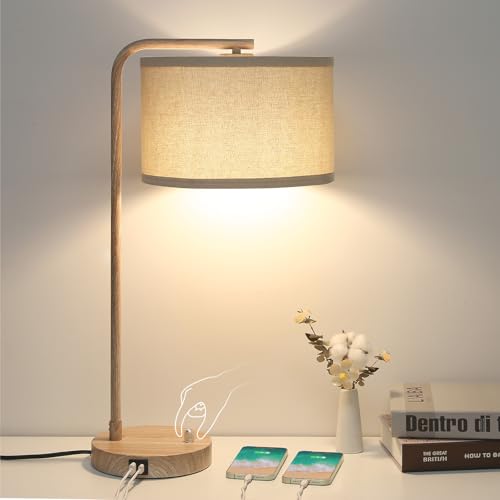 Farmhouse Table Lamp, Fully Dimmable Bedisde Nightstand Lamp with...