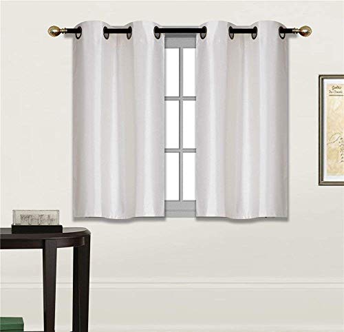 Elegant Home 2 Panels Tiers Grommets Small Window Treatment Curtain Faux Silk Insulated Blackout Drape Short Panel 28" W X 36" L Each for Kitchen Bathroom or Any Small Window # D24 (Ivory)