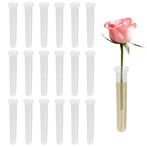 SYEYCW 18 Pcs Transparent Flower Water Tubes Plastic Floral Test Tubes with Caps Reusable Clear Flower Storage Vials Floral Water Vials for Keeping Plants Fresh for Plants Arrangements Decoration