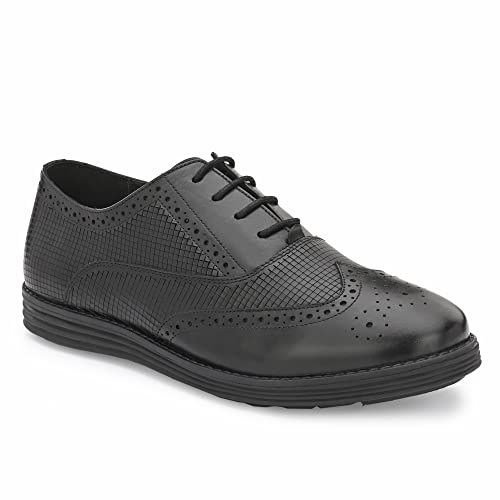 Image of Legwork Men's Leather Lined Laser Brogue Oxford Shoes for Men and Boys