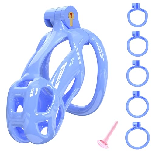 Yithuet Cobra Dispositivo di castità Gabbia per pene Bondage stampato in 3D con 5 taglie Anelli Traspirante Materiale in resina leggera Prodotti SM Giocattoli sessuali (Blu, M)