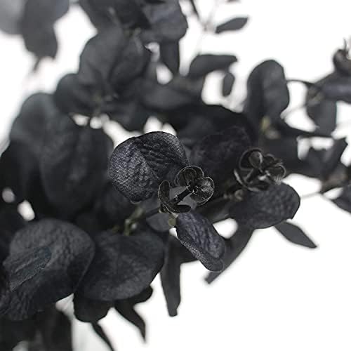 Tiamu Artificial Black Eucalyptus Leaf Stems Branches for Vase, Artificial Silver Dollar Foliages Eucalyptus Bouquet Real Touch for Table Centerpiece Wedding Party Decoration