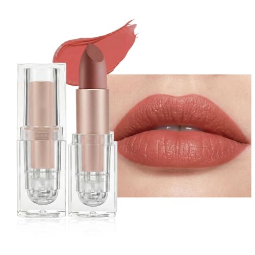 mekuel Brick Red Hydrating Cream Lipstick Satin Matte Finish, Natural Moisture Lipstick with Vitamin E, Smooth Hydrating High Pigmented Lip Crayon for Women Waterproof, Comfortable Daily Lip Makeup