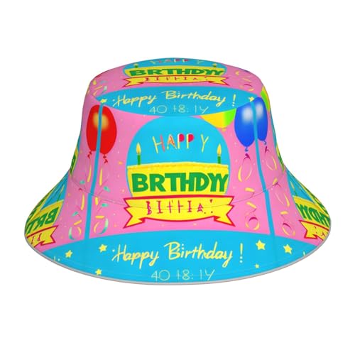 XZDHYZ Happy Birthday Luftballon, Unisex, verschiedene Stile, reflektierende Eimerhüte, geeignet für Sommer, Outdoor, Strand, niedlich und modisch, Schwarz, Einheitsgröße