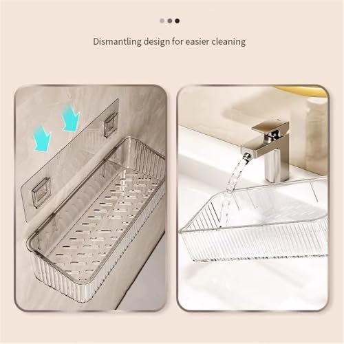 Estante de ducha transparente autoadhesivo organizador de baño de plástico sin taladro 7