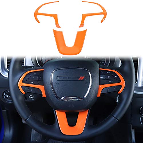 Voodonala for Challenger Steering Wheel Trim for 2015-2024 Dodge Challenger, Charger, 2014-2024 Dodge Durango, Jeep Grand Cherokee SRT8 Interior Accessories, ABS Orange