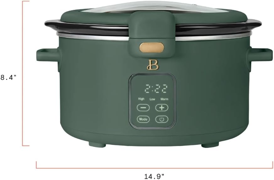 4 Quart Programmable Slow Cooker with Hinged Locking Lid, Digital Touch Controls, Removable Ceramic Nonstick Pot, Compact Crock Pot for Small Family Meals and Meal Prep (Thyme Green)