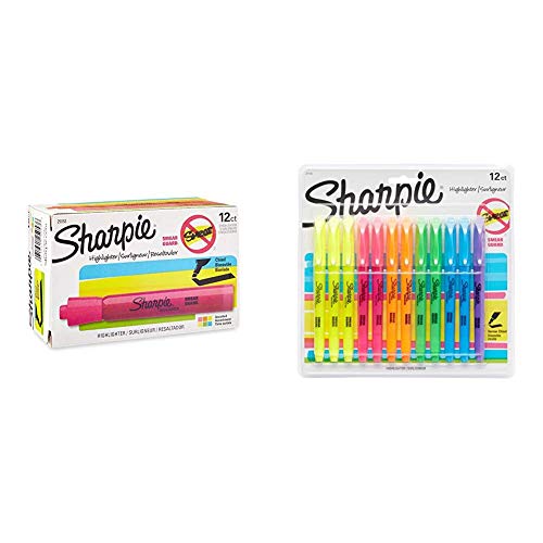 Sharpie 25053 Tank Highlighters, Chisel Tip, Assorted Colors, 12-Count & 27145 Pocket Highlighters, Chisel Tip, Assorted Colors, 12-Count