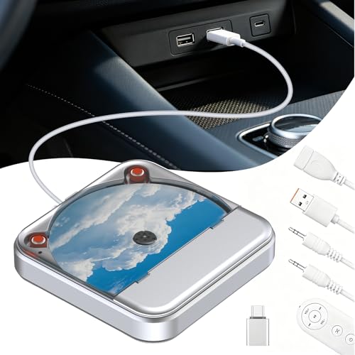 Portable CD Player for Car, CENXINY External CD Player with USB/AUX Port, Remote/1 M AUX Cable/1.5 M USB Extension Cable, Supports CD/CD-R/CD-RW/MP3/WAV