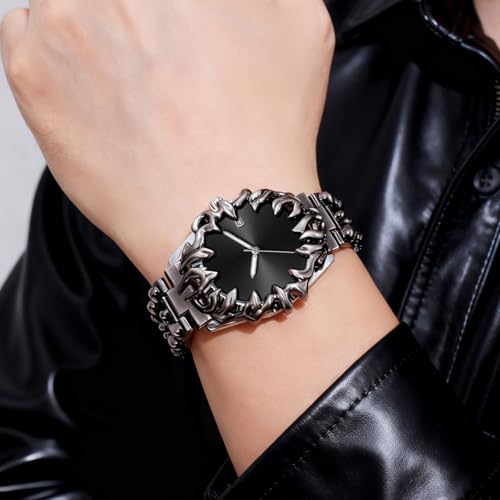 Image of Gothic Watch for Men - Crimson Eclipse, Sunburst Dial Stainless Steel Designer Wrist Watch, Stylish Fashion Watch