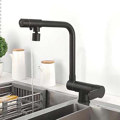 Robinet de cuisine noir pliable 3 voies mitigeur fenêtre avant bec flexible