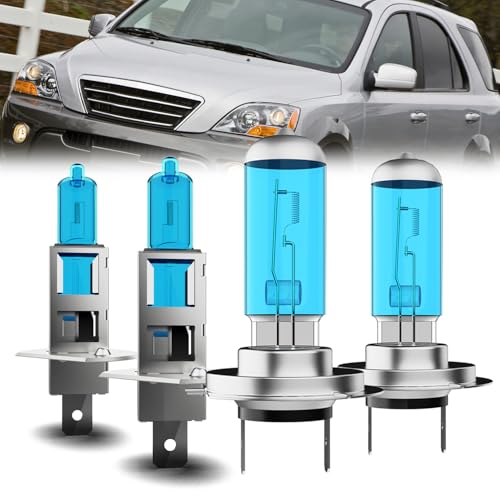 Image of Headlight Bulbs Compatible With Kia Sorento 2003-2006,H1 High Beam + H7 Low Beam Halogen Light Bulb Combo,Super Bright 6000K White,Plug and Play,Pack of 2