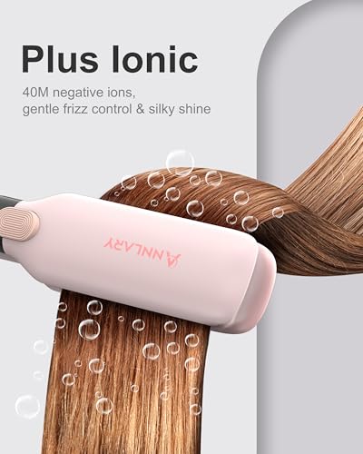 Image of ANNLARY Hair Straightener, 1.75 Inch Flat Iron with Infrared and Ionic Technology, Titanium Plate with Ceramic Coating Dual Voltage Straightener with Heat-Resistant Silicone for All Hair Types