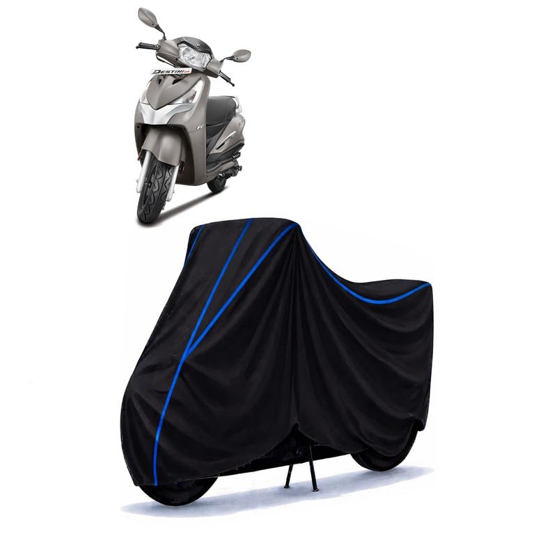 Image of Scooty Cover Water Resistant for Destini 125 LX | Universal Scooter & Bike Cover | Heavy Duty UV Dust, Rain & Scratch Protection | Elastic Fit All Weather Indoor Outdoor | Black with Blue Piping
