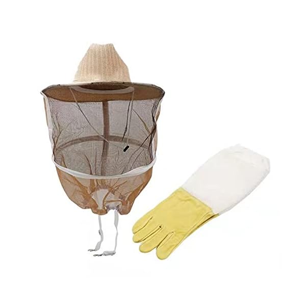 YZLP Imkerhandschuhe 1 Set Imkerkleidung, Lederhandschuh & Bienen-Cowboyhut Kombination Beißschutz Schleier Kleidung… – Bild 3