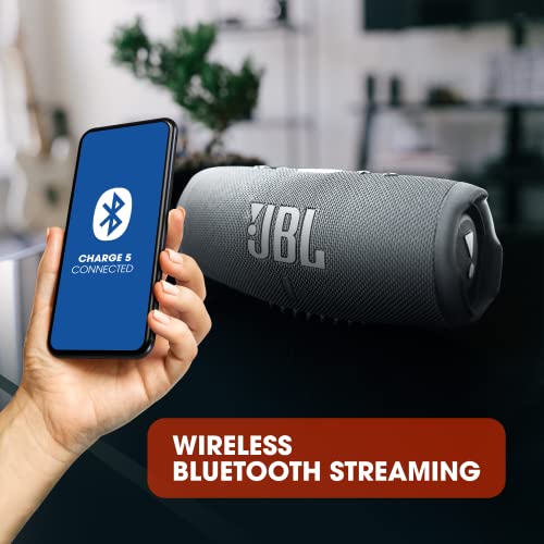 Image of JBL Charge 5, Wireless Portable Bluetooth Speaker Pro Sound, 20 Hrs Playtime, Powerful Bass Radiators, Built-in 7500mAh Powerbank, PartyBoost, IP67 Water & Dustproof (without Mic, Gray), Grey