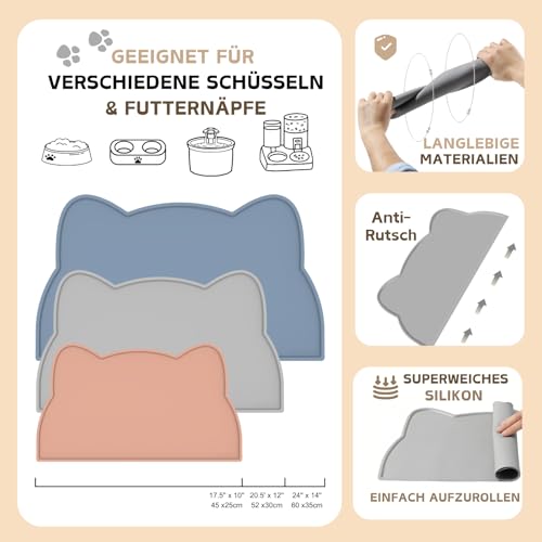 Napfunterlage Silikon Katzen und Kleine Hunde, wasserdichte Haustier Futtermatten rutschfeste Katzennapf Unterlage (Dunkel Grau)