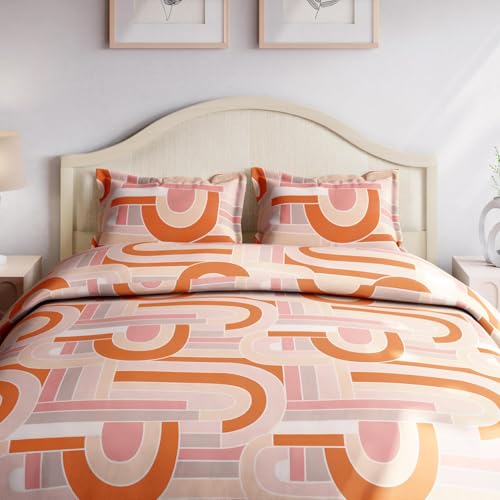 Image of Haus & kinder Double Bedsheet for Queen Size Bed | 90 x 100 Inches 144 TC Cotton Bedsheet for Double Bed with 2 Pillow Covers - Pink Geometric