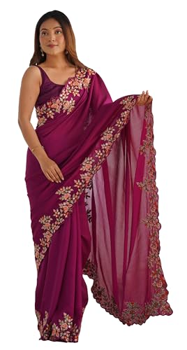 Sari indien Vichitra en soie brodée pour femme avec son chemisier