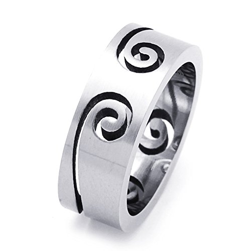 DoubleAccent 8MM Stainless Steel Cut-Out Wave Flat Wedding Band Ring (Size 8 to 14)2