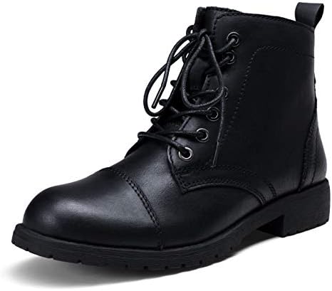 Vepose Women's 910L Leather Ankle Boots, Lace Combat Booties, Black, Size 8.5 US -with Inner Zipper(CJY910L Black 08.5)