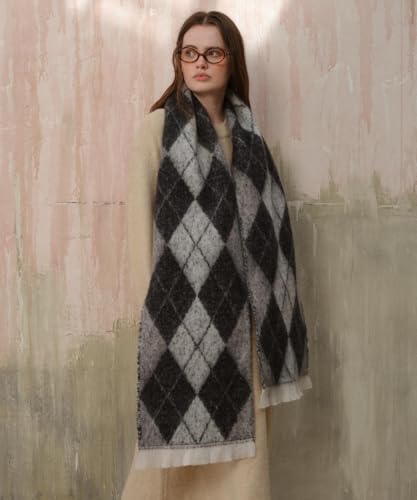 Winter Scarf for Women Cold Weather Big Chunky Blanket Scarves Preppy Argyle Long Thick Shawl Wrap2