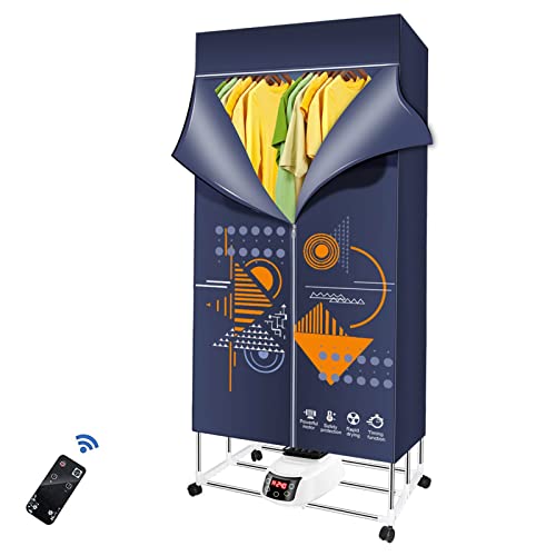 YNIYUJKL Secador De Ropa Eléctrico Portátil, Tendedero De Ropa con Calefacción De 1200 W, Armario con Tendedero De Aire Caliente Plegable con Control Remoto para Secar Ropa,