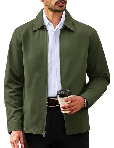 Image of TACVASEN Men's Cotton Jacket Full Zip Up Work Jackets Turndown Collar Business Casual Windbreaker with 3 Pockets