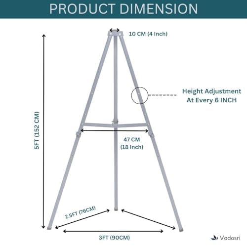 Image of 5 Feet Heavy Duty Folding Easel Stand for White Board, Black Board, Notice Board & Sun Board | Adjustable Display Stand for Presentation, Office, Advertisement | Holds up to 3 x 4 Feet Boards | Grey | Supports whiteboards, blackboards and notice boards up to 3 x 4 ft for presentations and display.