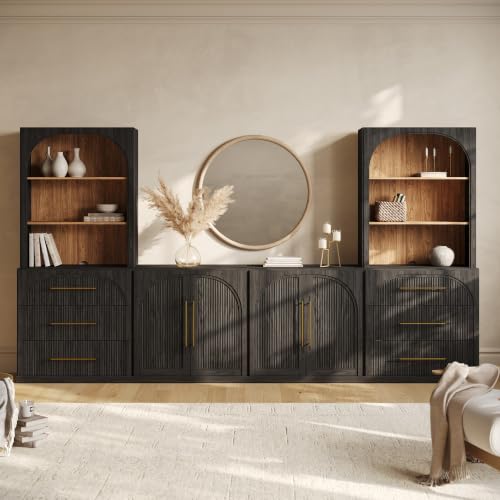 Image of BELLEZE Jagger 130 inch Wall Unit 6-Piece Modular TV Stand - Ebony