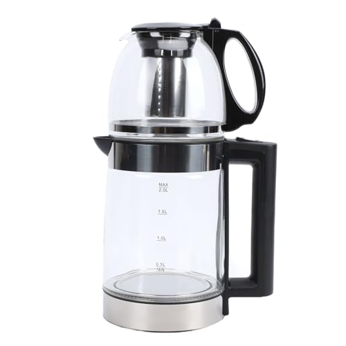 Topiky Tetera Eléctrica con Infusor de té, Tetera Turca Eléctrica de Acero Inoxidable de 2000 W con Base, de 2 Litros para Verter sobre café, Preparar té, Hervir Agua Caliente (Enchufe de la UE)