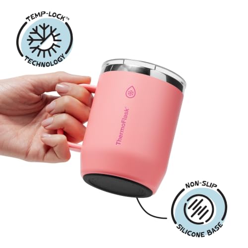 Image of ThermoFlask Drinkware 12 oz Coffee Mug - Double-Wall Insulated for Hot & Cold Drinks - Lightweight & Simple with Innovative Press In Slider Lid - Modern & Durable - Sunkissed Coral