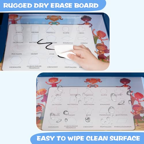 Image of MENZOKE Car Seat Tray for Kids, Essential for Car Travel & Airplane Trips | Toddler Gift with Educational Drawing Board, Tablet Holder, Cooler Cup Holder & Storage Pocket, Space Pattern, Dark Blue