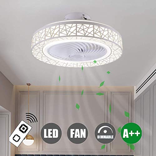 H.W.S Ventilador Ventilador Con Iluminación LED Leddimmable Luz De La Lámpara Del Techo Del Techo 48W LED De Luz Ajustable Velocidad Del Viento Silencioso Salón Dormitorio Niños Blancos 50Cm