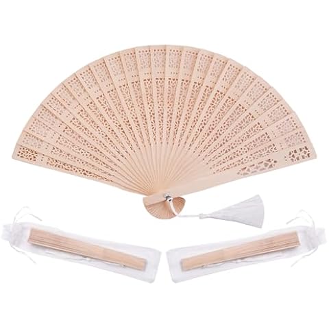 Sepwedd Set of 50pcs Sandalwood Fan Baby Shower Party Favors with Organza Bags and Tassels Wooden Folding Fan Cover