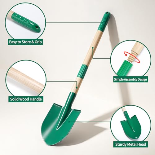 Image of CUTE STONE Kids Gardening Set with Wheelbarrow, Kids Shovel and Rake Set | Dual-length Gardening Tools( Wood Handles & Metal Heads), Watering Can, Gloves for Backyard Outdoor Summer Play