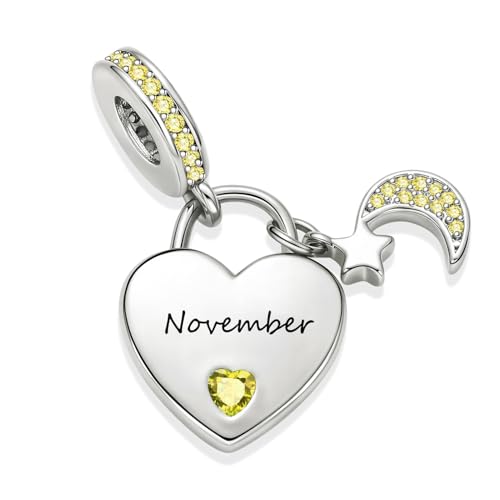 12 Months Birthstone Heart Charm Moon and Star Pendant Bead Compatible with Pandora Bracelet Women2