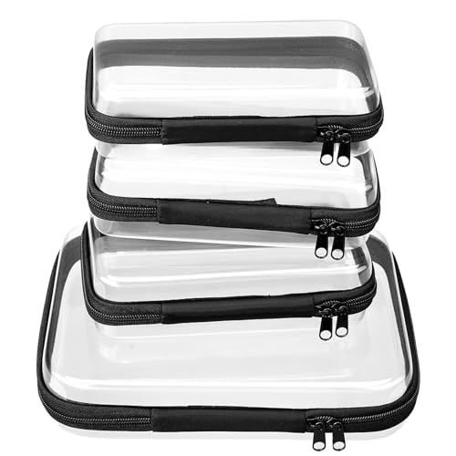 Image of WELPIRT 4 pcs Clear Zipper Pouches,Hard Shell Zipper Case, Toiletry Bag for Travel, CLear Diaper Bag, Toiletry Pouch, Travel Organizer, Cosmetic Bag,Toy Storage Bins (M+3S)(Black)