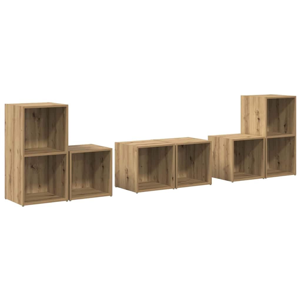 TV-Schrankset Wandmontiert 6-teilig, Artisan-Eiche Holzwerkstoff, Modernes Media-Center für Wohnzimmer, Elegante TV-Konsole mit Stauraum