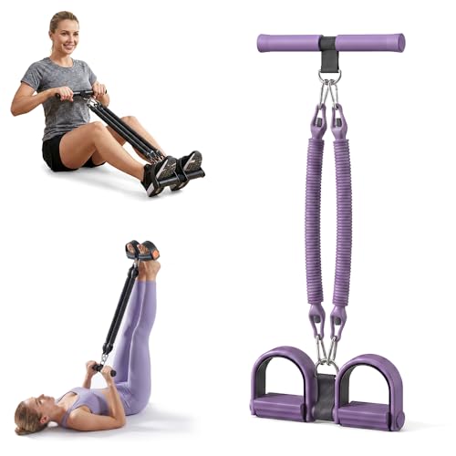 Pedal Resistance Band with Handle Upgrade Latex Tube Exercise Band Elastic Pull Rope for Home Workout Sit Up Body Stretching Exercise Equipment for Tummy Waist Arm Leg Slimming (Purple 50 lbs)