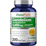 NusaPure Dandelion Root 20:1 Extract, 112.5 mg Equivalent to 2,250 mg 200 Veggie Capsules (Non-GMO, Vegan)