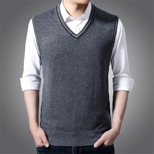 Dndrdhfb Men's Solid Color Sweater Vest, Wool Pullover, V-Neck Sleeveless Knitted Vest2