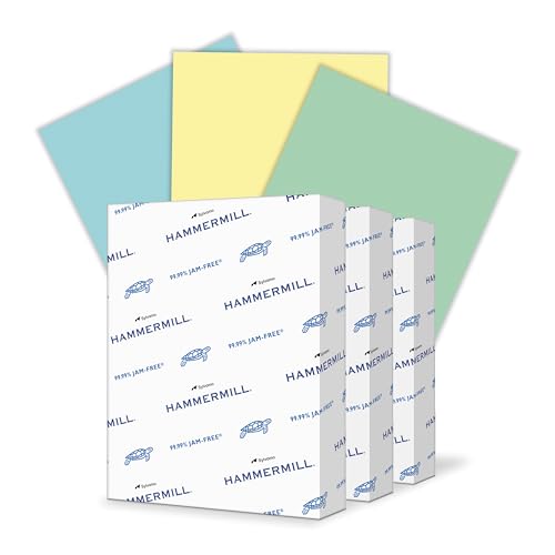Image of Hammermill Colored Assortment-Canary, Blue, Green Printer Paper, 20lb, 8.5x11, Letter Size 3 Ream (1,500 Sheets)