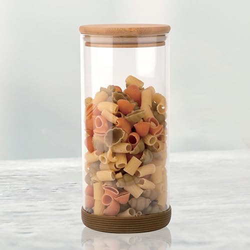 Image of Femora Borosilicate Glass Jars with Wooded Lid| 1 Year Warranty| Multipurpose Airtight Storage Jars For Cookies, Snacks, Spices| Glass Jar 1300ml| Set Of 2| Transparent Glass Jars For Kitchen Storage