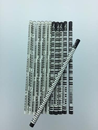 Pack of 12pcs Music Themed Black and White Keyboards HB Pencils (2 Designs)