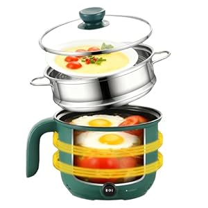 Elektrische Hot Pot Topf mit Dampfgarer, 1.5L Kleiner Elektrischer Kochtopf, 220V Mini Antihaft Multikocher, Tragbare Schneller Nudelkocher, Mini Hot Pot Ramen Cooker für Zuhause, Büro, Schlafsaal