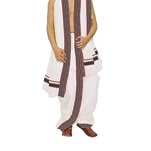 Vedic Vaani Men's Indian Traditional Pure Rich Cotton Dhoti + Shawl White Color (One Piece) Vedic Vaani Men's Indian Traditional Pure Rich Cotton Dhoti + Shawl White Color (One Piece)