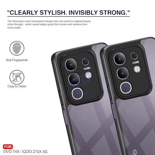 Image of AESTMO Vivo T4X 5G / iQOO Z10X 5G / Vivo Y31 Pro 5G Back Cover | 360 Protection | Crystal Clear Hard Back Transparent | Compatible with MagSafe Accessories (PC+TPU, Black Bumper)