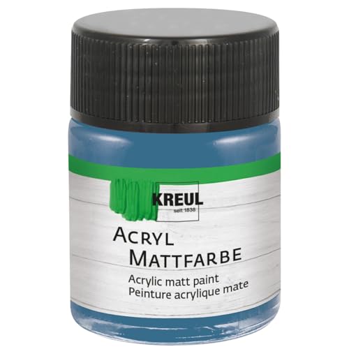 KREUL 75518 - Acryl Mattfarbe, stahlblau im 50 ml Glas, cremig deckende, schnelltrocknende Farbe auf Wasserbasis, für viele verschiedene Untergründe geeignet